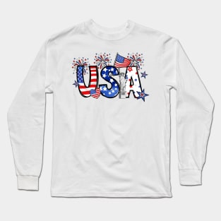 USA US Flag Patriotic 4th of July America Men Wen Kids Long Sleeve T-Shirt